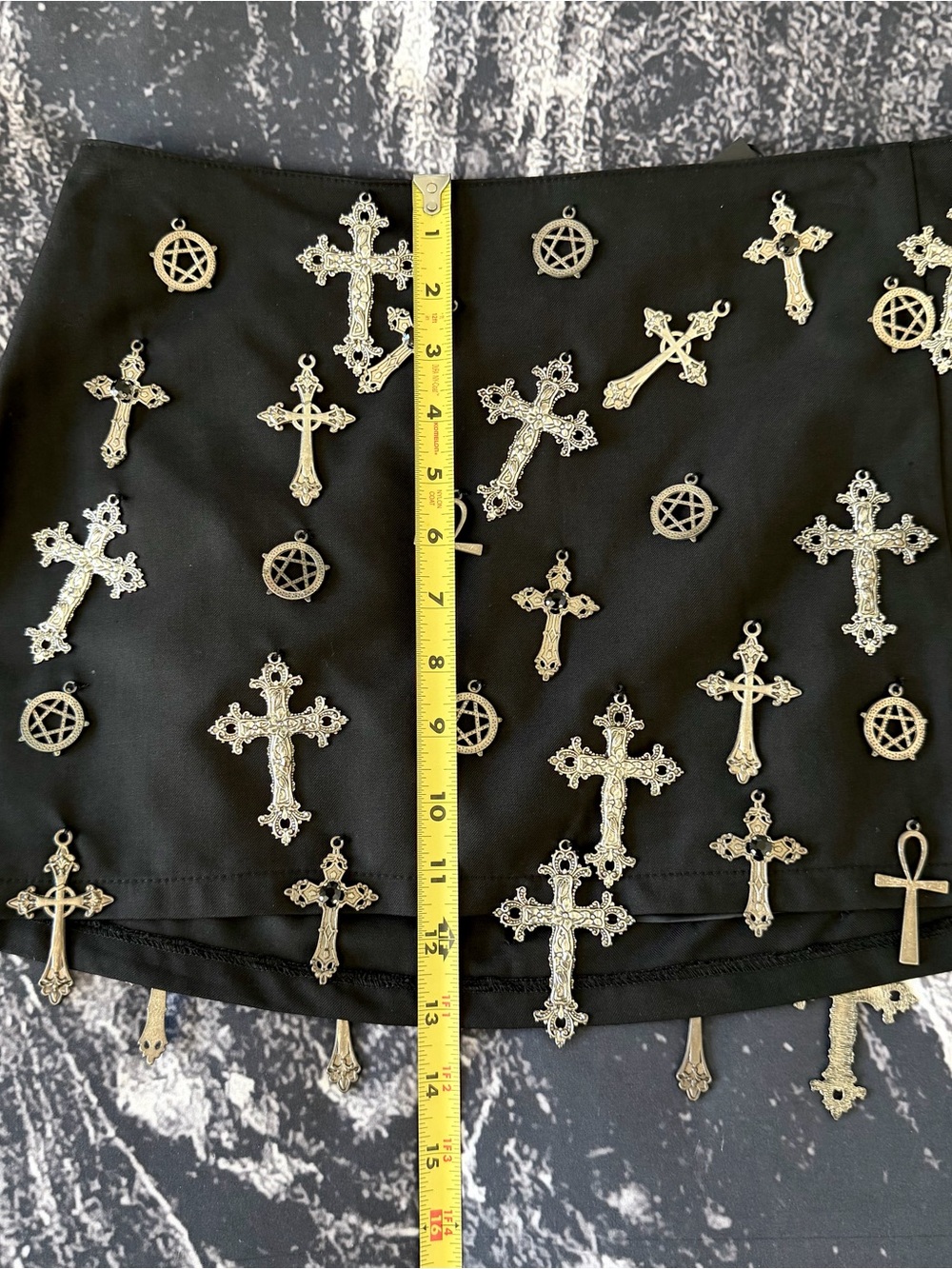 Dolls Kill Widow Idol Worship Mini Skirt Size M Black Cross Charms Goth Occult - Picture 5 of 8